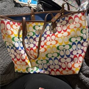 Coach Multicolor Signature Tote Bag and wallet set
